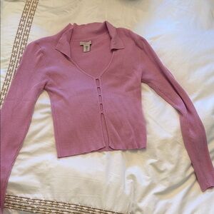 Pink Ribbed V-Neck Sweater